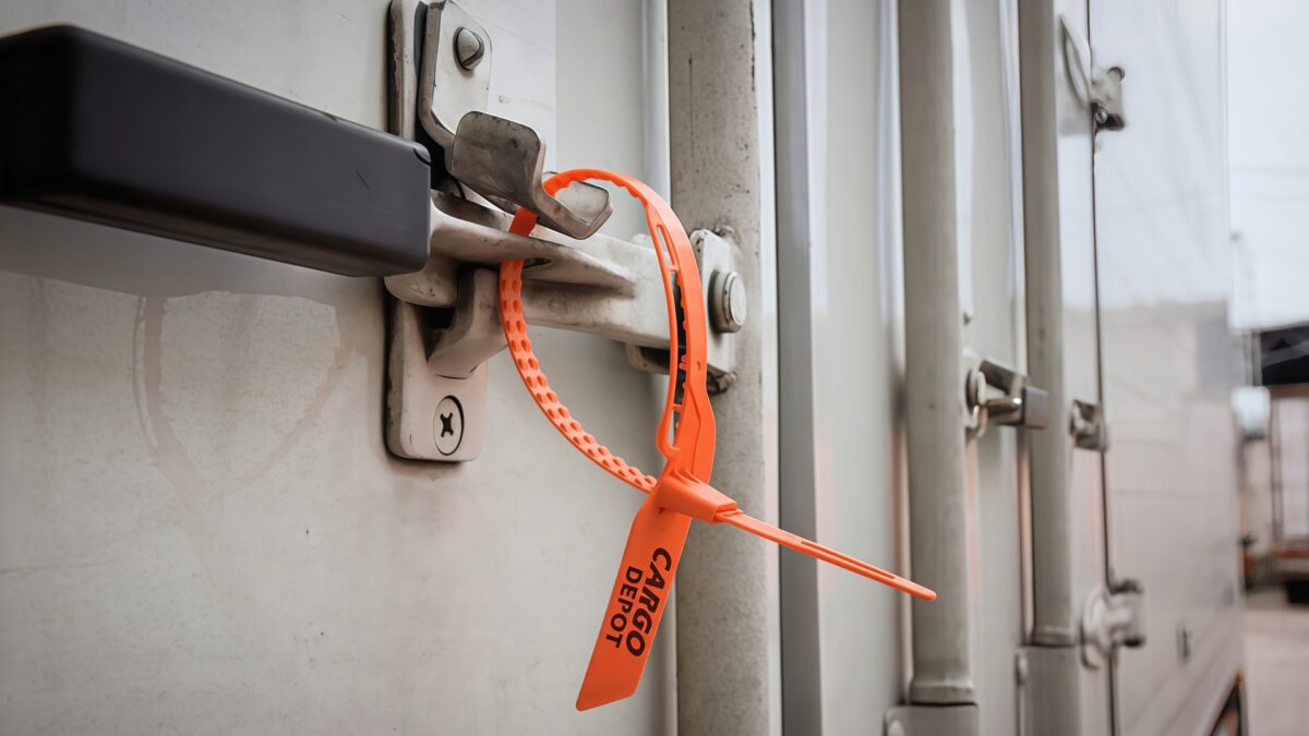 precinto colocado en puerta de tráiler o contenedor