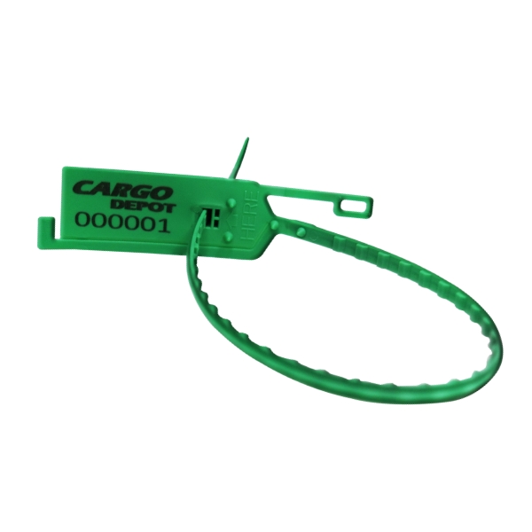 precinto-cincho-cintillo-seguridad-plástico-ajustable-dentado-verde-42cm Precinto Cincho o Cintillo de seguridad de plástico foliado dentado verde - Sello indicativo