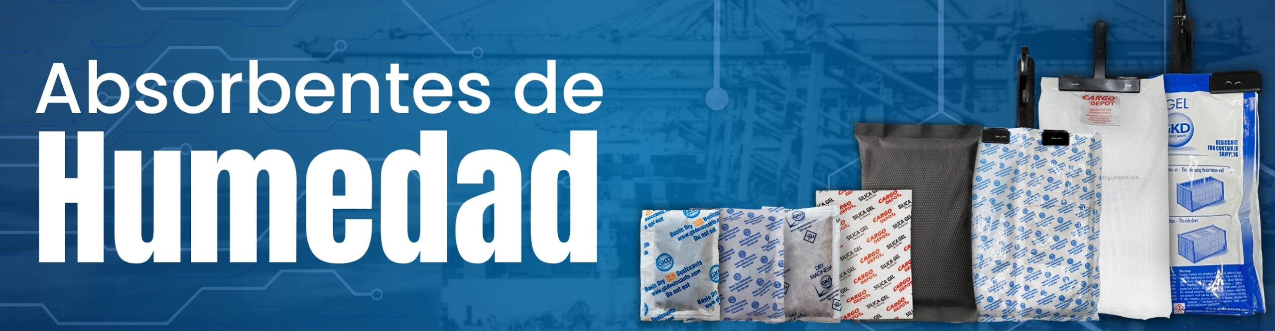 Absorbentes de hunedad - Varias presentaciones. Para contenedores, casa y habitación, sílica gel,  bolsitas antihumedad grado alimenticio.