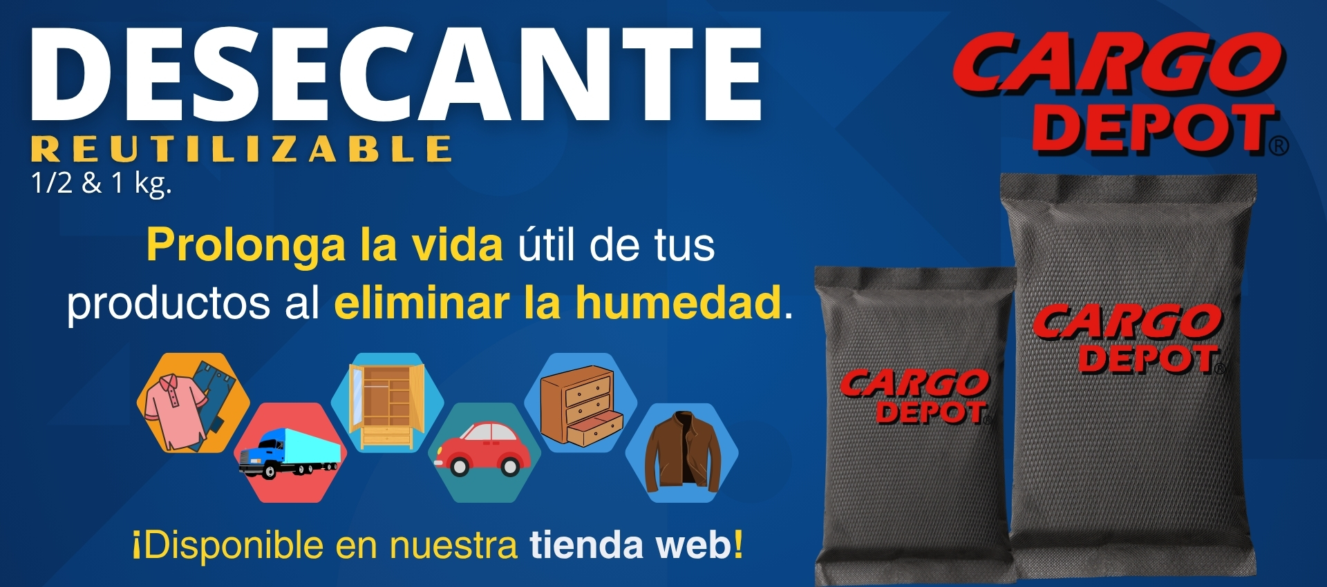 Bolsas desecantes de humedad para auto y el hogar. Absorbentes multiusos en dos presentaciones: 1/2 y 1 Kg