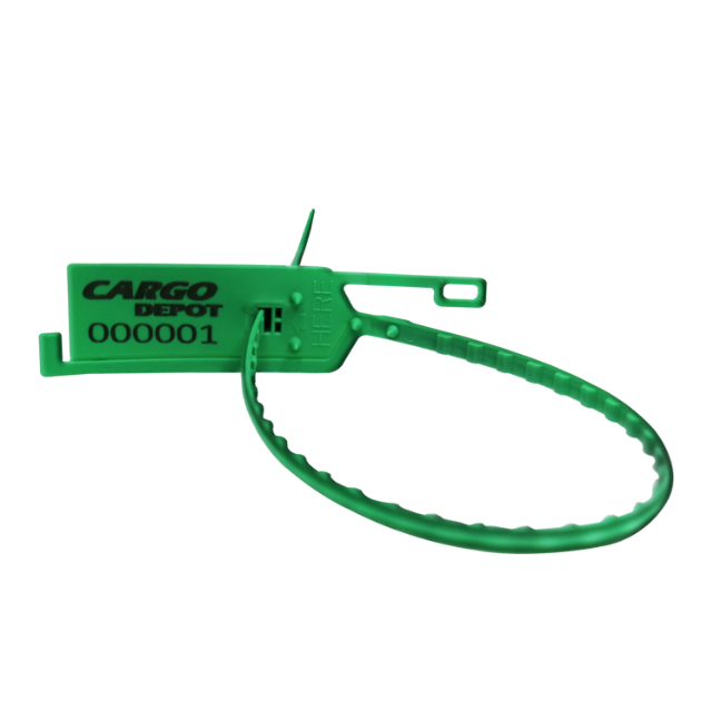 Sello de seguridad de plástico dentado colore verde - cola de rata